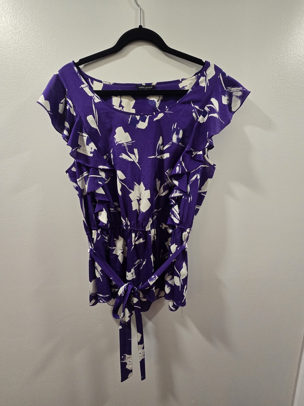 Banana Republic Purple Floral Ruffle Tie-Front Blouse